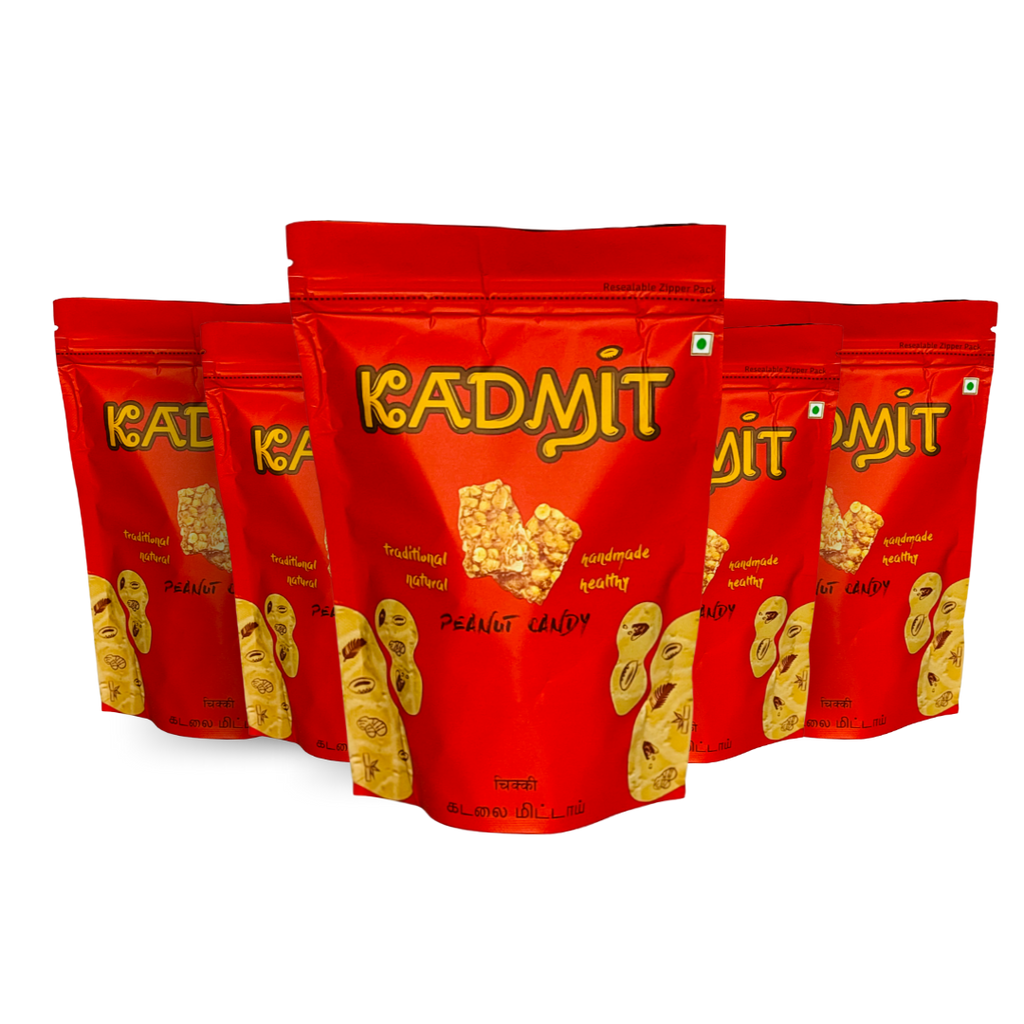 Kadmit Kadalai Mittai –  5 × 200g Zipper Pouches | Traditional Peanut Candy