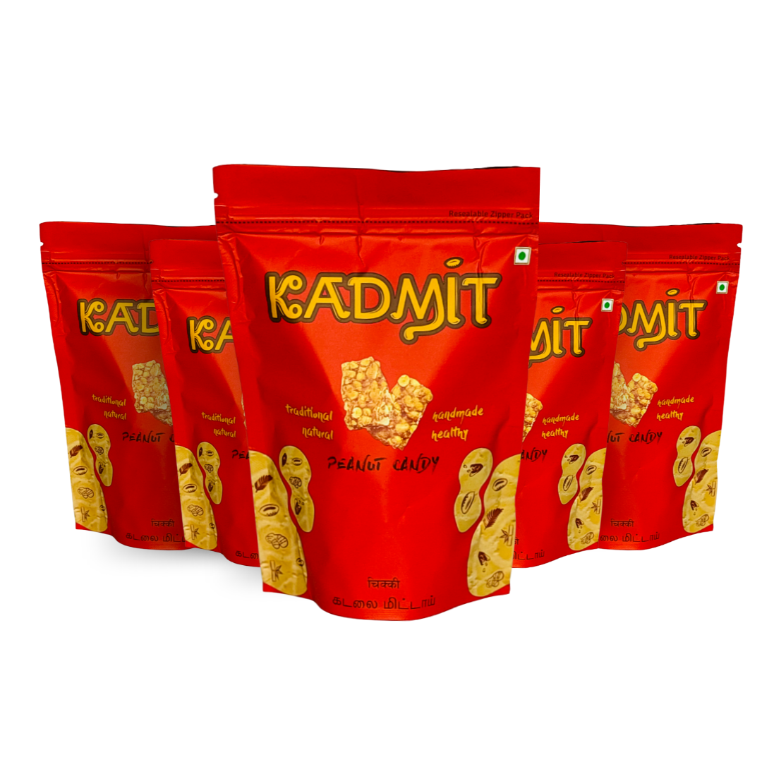 Kadmit Kadalai Mittai –  5 × 200g Zipper Pouches | Traditional Peanut Candy